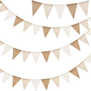 G2PLUS Pre-Strung Burlap Pennant Banner, 39Ft Linen Triangle Flag Bunting, 36pcs Pennant Banner Bunting Garland for Birthday, Wedding, Camping, Rustic Boho Theme Party Decorations (Brown and Beige)