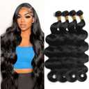 12A Body Wave Bundles Human Hair 18 20 22 24 Inch Human Hair Bundles 100% Unprocessed Brazilian Virgin Hair Bundle Human Hair Body Wave 4 Bundle Human Hair Extensions Real Human Hair Natural Black