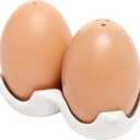 MyGift Ceramic Salt and Pepper Shaker Set, Mini Brown Egg Shaped Shakers with Carton Design Holding Stand, 3 Piece
