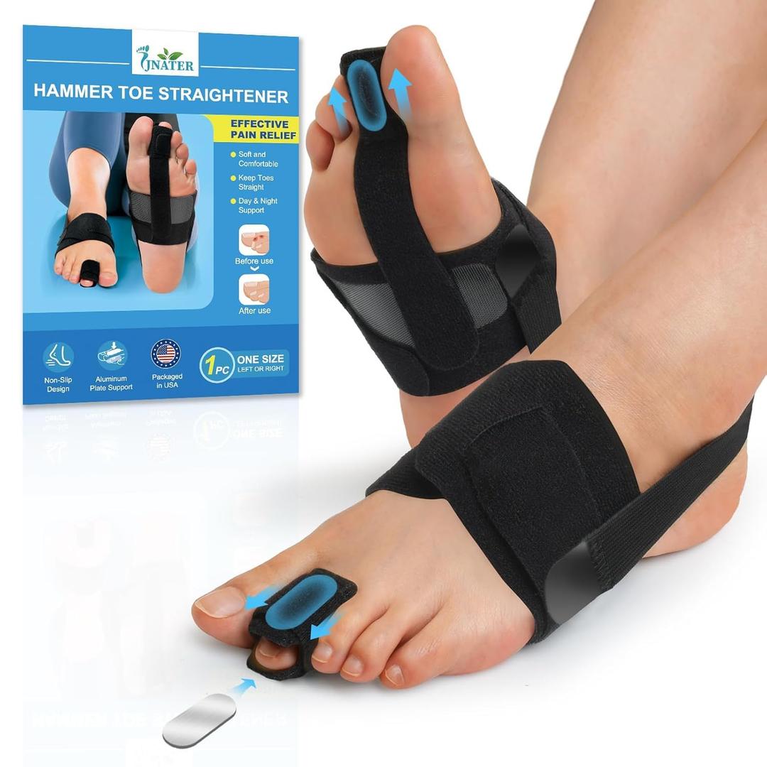 Hammer Toe Straightener - Non-Slip Hammer Toe Corrector for Women & Men, Adjustable Toe Splint for Curled, Crooked Toes, Broken Support - Day & Night Relief (1 Compression Foot Wrap & 1 Strap) (One Size)