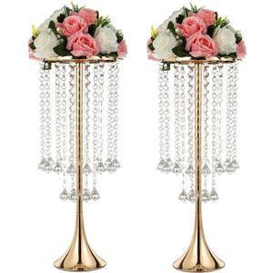 Metal Gold Flower Stands for Centerpieces - 21.88" Tall Wedding Decor Flower Vases, Elegant Floral Crystal Vases, 2pcs of Table Centerpiece Floral Stands for Wedding Party Event Home Decorations