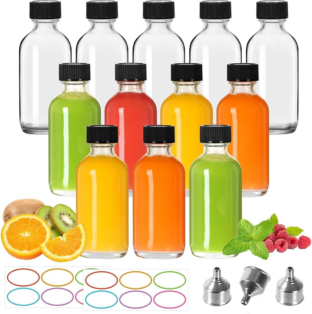 STARSIDE 2oz Small Ginger Shot Bottles with Caps,Reusable Small Glass Bottles,Leakproof Travel Bottles Mini Water Bottle with Lids for Juice and Other Beverages Whiskey