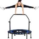 K KENSONE 40" Foldable Rebounder Trampoline for Adults with Bungee, 450 LBS Quiet Indoor Mini Trampoline for Adults Fitness with Adjustable U-Shaped Handle Bar for Gym Workout, Home Exercise, Blue