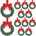 Syhood 12 Pieces 6" Christmas Kitchen Cabinet Wreaths with Ribbon Gold Bells Mini Christmas Wreath Small for Kitchen Window Front Door Xmas Holiday Indoor Home Decor(Red, Silk)