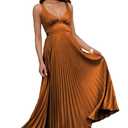 Pleated Satin Bridesmaid Dress V-Neck Formal Party Dresses for Women, Size 10