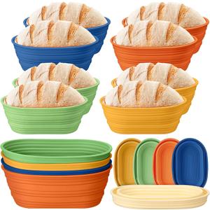 Honeydak 4 Pcs Silicone Bread Proofing Baskets Oval Banneton Basket 10" Collapsible Sourdough Bread Baking Supplies Non-stick Dough Proofing Bowls Container Oven Safe for Breads Making (Retro Color)