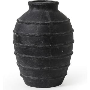Kokrose Black Terracotta Vase, Black Vases Home Decor for Centerpieces, Large Vintage Rustic Flower Vase for Home Decor, Pottery Ceramic Vases, 11.2 Inch Table Top Fireplace Mantel Decor