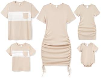 PATPAT Matching Family Outfits Mommy and Me Summer Outfits Short Sleeve Bodycon Dresses and T-Shirts Size L