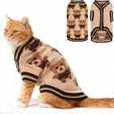 EXPAWLORER Cat Sweater Cardigan - Stylish Knit Cat Clothes, Soft Puppy Sweater with Sleeve, Cute Warm Pet Clothing Knitwear, Fall Winter Kitten Coat for Girl Boy Cats, Bear Large