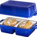 Double Dutch Oven for Sourdough Bread Baking,Enameled Cast Iron Dutch Oven with Lid,Double-Chamber Square Mini Sourdough Loaf Pan for Homemade Bread,Dark Blue(Patent Has Been Applied for)
