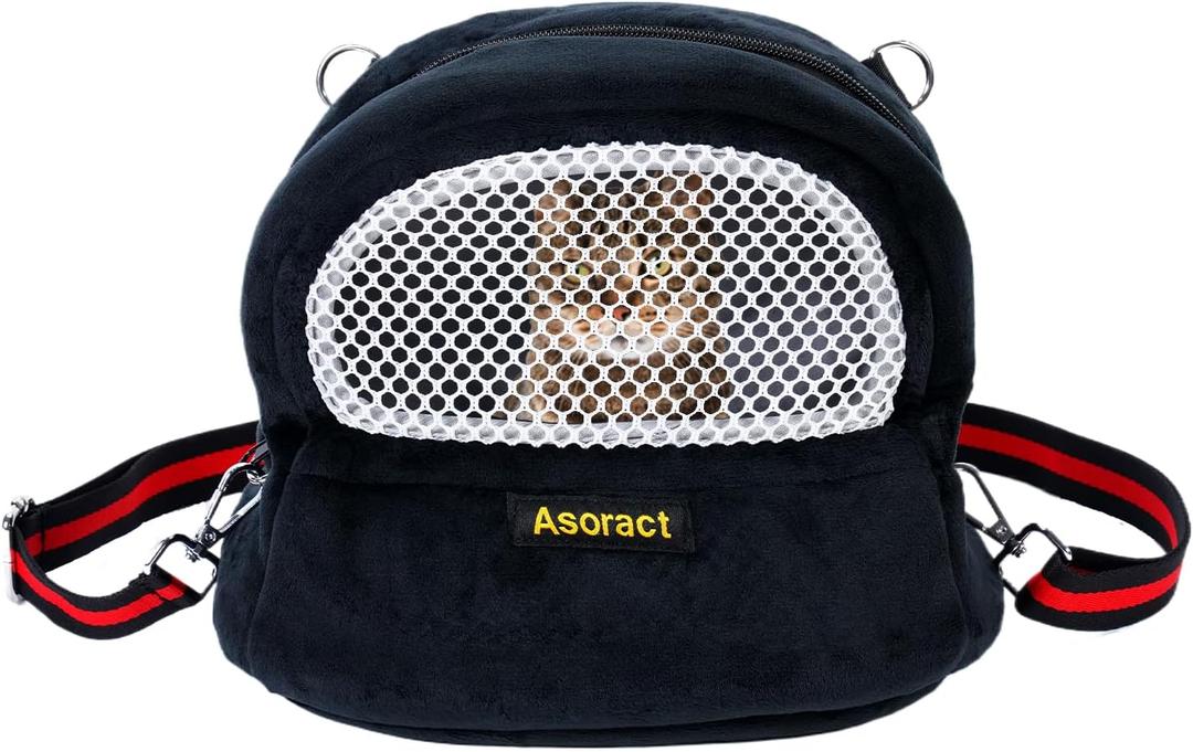 Guinea Pig Carrier Fleece Sugar Glider Bonding Pouch Soft Comfortable Going Out Small pet Travel Sleeping Bag with Adjustable Strap, Breathable Mesh Window and Removable Mat for Hedgehogs, Kittens (L2, Black)