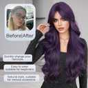 7JHH WIGS 31in Purple Long Water Body Wavy Wigs with Curtain Bangs Natural Heat Resistant Synthetic Fiber Midlle Part Women Curly Wigs for Chrismas Daily Party Daily Used