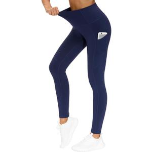 THE GYM PEOPLE Thick High Waist Yoga Pants with Pockets, Tummy Control Workout Running Yoga Leggings for Women (X-Large, Blue)