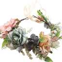 Vivivalue Wedding Floral Crown Flower Garland Headband Hair Wreath Floral Headpiece Halo Boho with Ribbon Party Prom Festival Photos