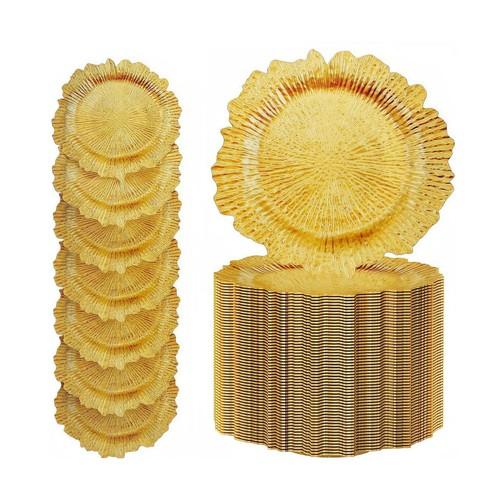 Gold Charger Plates Bulk 10Pcs, 13" Gold Reef Chargers for Dinner