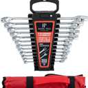 12-Piece Wrench Set, Metric and Standard Combination Wrench Set,Mirror Polished Finish CR-V Professional Spanner,Wrench Tool Set with Organizer Rack and Rolling Pouch