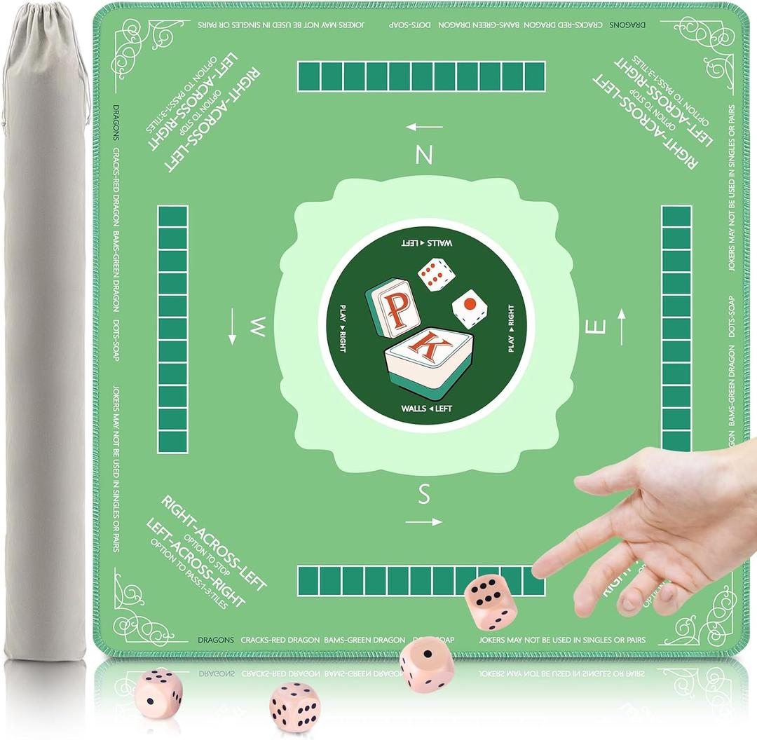 UPGRADED Mahjong Mat for Table - 31.5x31.5 Anti Slip Noise Reduction Mahjong Table Mat with Rules, Multi-Game Mat, Mahjong Table Cover for Poker/Board Games/Dominoes, for Christmas Table Decor Gifts