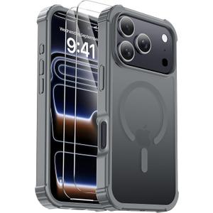 for iPhone 17 Pro Case [Compatible with MagSafe] [2X Screen Protectors][Military Grade Drop Tested] Heavy Duty Magnetic Phone Case for iPhone 17 Pro 6.3",Gray