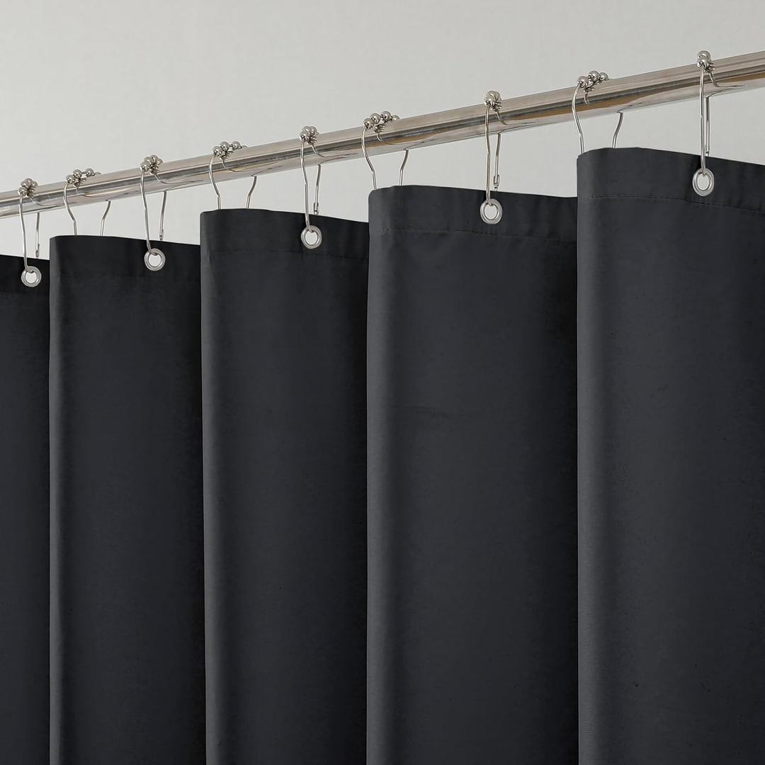 1 Pack Water-Repellent Fabric Shower Curtain Liner - Hotel Quality Machine Washable, 3 Heavy-Duty Magnets with Rustproof Grommets & Weighted Hem, Standard Size 72x84in Black