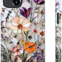 LUHOURI for iPhone 14 Plus Case,Wireless Charging Compatible,Dual-Layer - Soft Silicone Inner + Hard Outer Shell,Cute Wildflower Design,Protective Phone Cover for Women - Marble Pressed Flowers