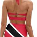 Women High Waisted Bikini Set Two Piece Tummy Control Swimsuit Halter Top with Bottom Cheeky Bathing Suit Size Large (Red)