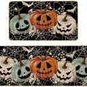 Baccessor Halloween Kitchen Mats Set of 2, Spooky Pumpkins Spider Web Ghost Kitchen Mat Rug Low-Profile Non Slip Absorbent Kitchen Floor Mats for Fall Home Party Decor 17x29 and 17x47 Inch (Black)