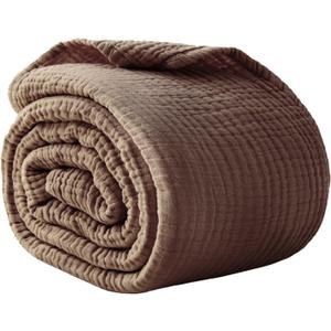 100% Cotton Muslin Blanket Large 50"x 70", Breathable and Lightweight Cotton Throw Blanket for Bed and Couch, Soft Cooling Summer Gauze Blanket for Adults All Season, Linen Brown (07 - Tan)