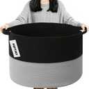 Large Blanket Basket for Organizing, 65L Closet Organizers and Storage Bins Box for Shelves Woven Rope Storage Baskets, Living Room, Bedroom, Dorm, Laundry room (Black&Light Grey)