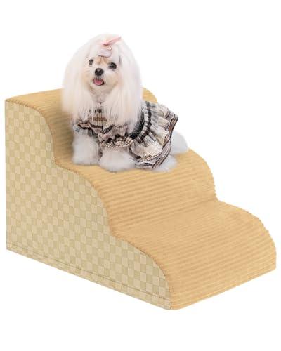 Dog Stairs Ramp for Couch 15.7" H, 3-Step Pet Stairs for Small Dogs with High Density Foam, Dog Slope Stairs with Durable Non-Slip Bottom for Puppy Khaki
