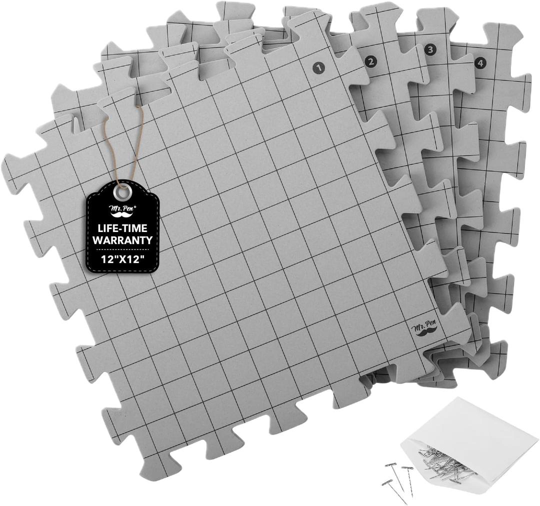 Mr. Pen- Interlocking Blocking Mats, 12x12, 4 Pack, Blocking Mats for Knitting & Crochet Projects with 50 T-Pins, Knitting Blocking Mats and Pins, Crochet Blocking Board for Crocheting