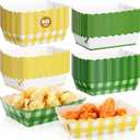 Havawish 60 Pack Gingham Disposable Food Trays, Plaid Scalloped Paper Snack Boats, Disposable Serving Food Boats, Nacho Plates for Party, Wedding, Picnic, BBQ (Yellow and Green)