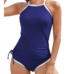Aleumdr Women's Two Piece Tankini Swimsuits Modest Square Neck Bathing Suits Swim Tank Top with High Waisted Bottom 11,12Y