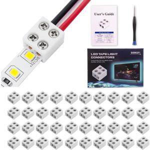 40 PCS 2-Pin 10mm Solderless LED Strip Connectors, Reliable and Easy-to-Install, Solidly Connected LED Light Connectors