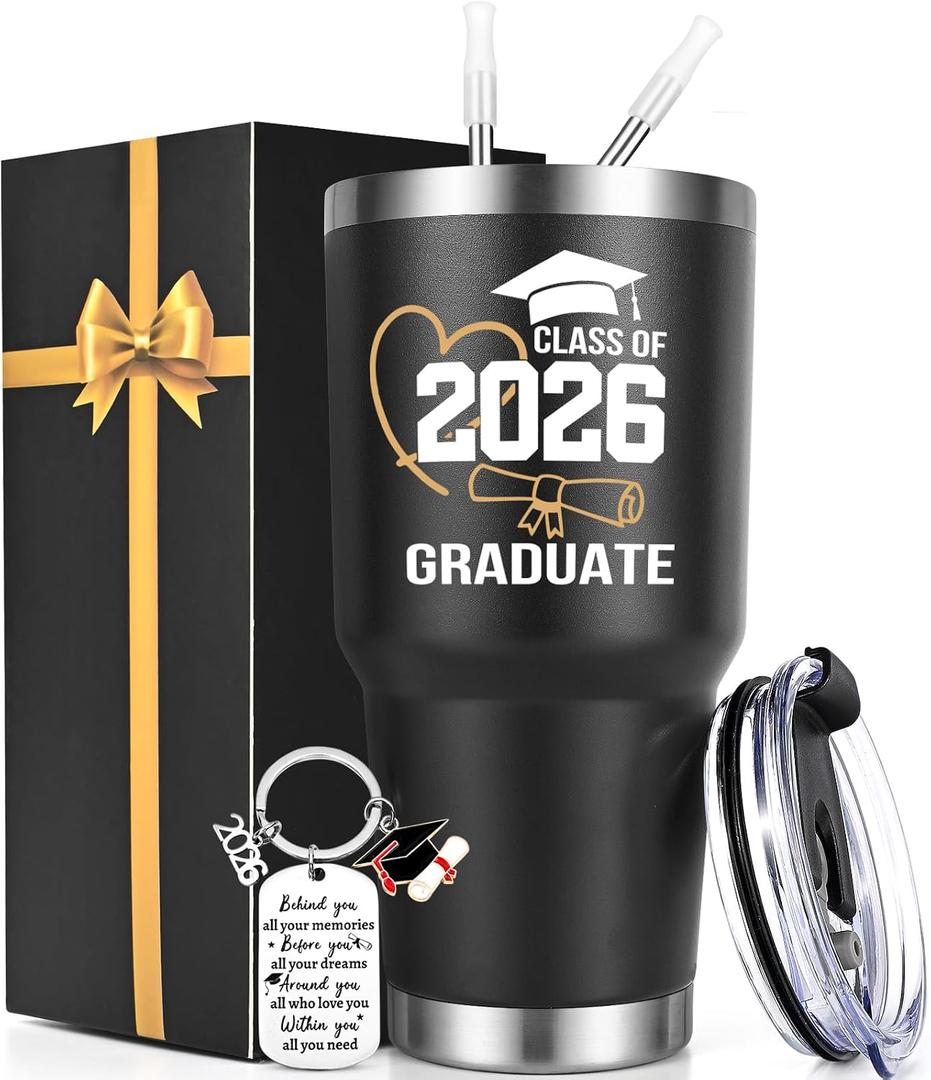 Lifecapido 2026 Graduation Gifts, Class of 2026 Graduate 30oz Insulated Tumbler with Keychain and Graduation Card, High School College Masters Degree PhD Graduation Gifts for Graduates, Black
