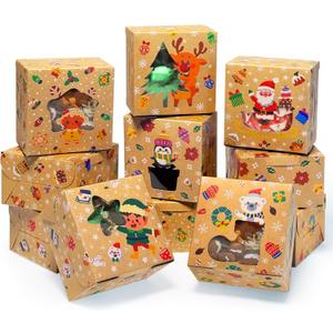 qiqee Christmas Shoes Bakery Boxes with Window 60pcs 4x4x2.5 Mini Cookie Boxes Macaron Boxes Small Donut Pastry Boxes for Christmas