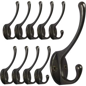 Dseap Coat Hooks Wall Mounted, Pack of 10, Metal Hooks for Hanging, Bronze
