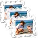 Acrylic Photo Frame 23inch - 3Pack Magnetic Picture Frames with 10+10mm Thick Block, Scalloped Edge Design, Double-Sided Magnet Frames for Modern Desktop Display (Clear, 2x3) (2.1x3.4)