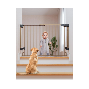 Cumbor 29.2-43" No Bottom Bar Baby Gate for Stairs, 2-in-1 Auto Close Dog Gate Indoor, Hardware Mounted Pet Gate for Doorways with Large Walk Thru Door, Child-Proof Safety Gate for Kids (Brown)