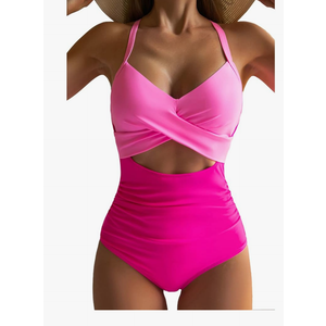 Eomenie Women's One Piece Swimsuits Tummy Control Cutout High Waisted Bathing Suit Wrap Tie Back 1 Piece Swimsuit M