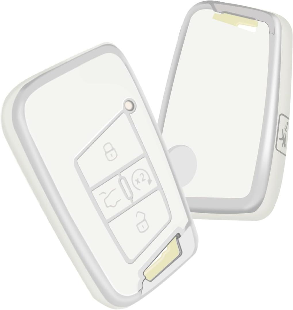 for VW Key Fob Cover, TPU Key Fob Case Cover Fits for VW Volkswagen Atlas Golf Alltrack Atlas Jetta Passat Arteon Tiguan Car Accessories Smart Key Holder, White