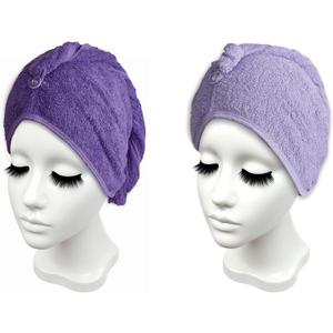 Long Cotton Hair Towel Wrap for Women 28"x11" (Pack of 2) Purple, Hair Towel Cotton