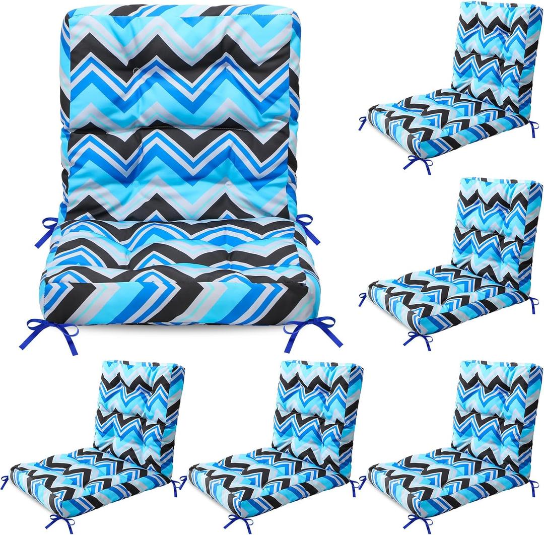 Hoteam 6 Set Patio Chair Cushions Outdoor 20 x 40 Inch High Chair Patio Cushion for Outdoor Furniture Waterproof Seat Rocking Indoor Thickened Pad(Geometric Style, Dark Blue)
