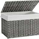 SONGMICS Storage Basket with Lid, Woven Blanket Storage Bin with Handles, Foldable, Removable Liner, Metal Frame, for Bedroom, Laundry Room, 27.7 Gallons (105 L), Gray URST066G01