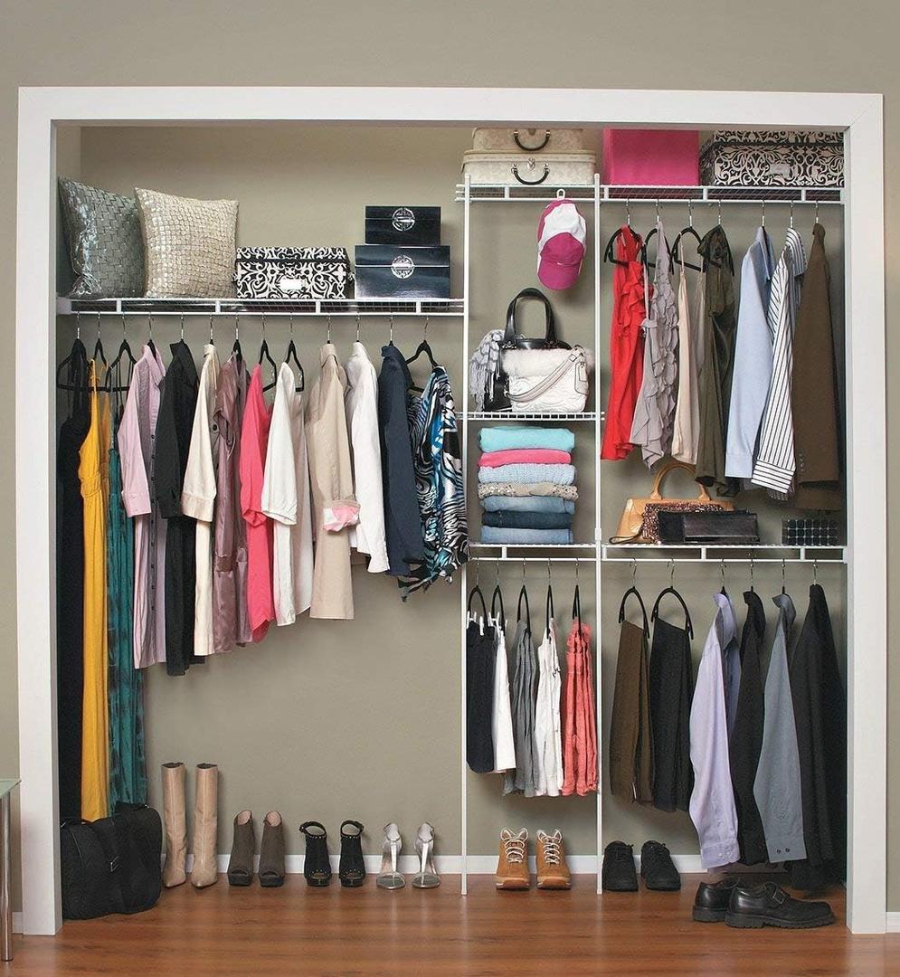 ClosetMaid Wire Closet Organizer System, Adjustable from 5 to 8 Ft., with Shelves, Hardware, Durable Steel, Fixed Mount Installation, White