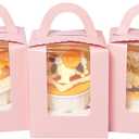 Bakepacker Auto-pop up Individual Cupcake Boxes with Window 25 Count Pink Single Cupcakes Box 3.7 x 3.7 x 4.3inch Cupcake Carrier