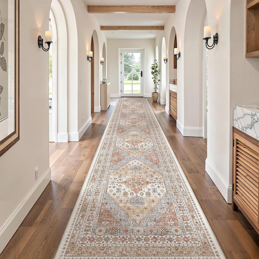 zesthome Washable Runner Rug 2.5x16 - Stain Resistant Entryway Rug, Ultra-Thin Kitchen Rugs, Anti Slip Backing Runner Rugs for Entrance Laundry Room Indoor Hallway (Orange, 2.5'x16')