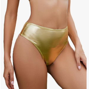 Metallic Thong Rave Bottoms High Cut High Waisted Cheeky Festival Rave Shorts, Large