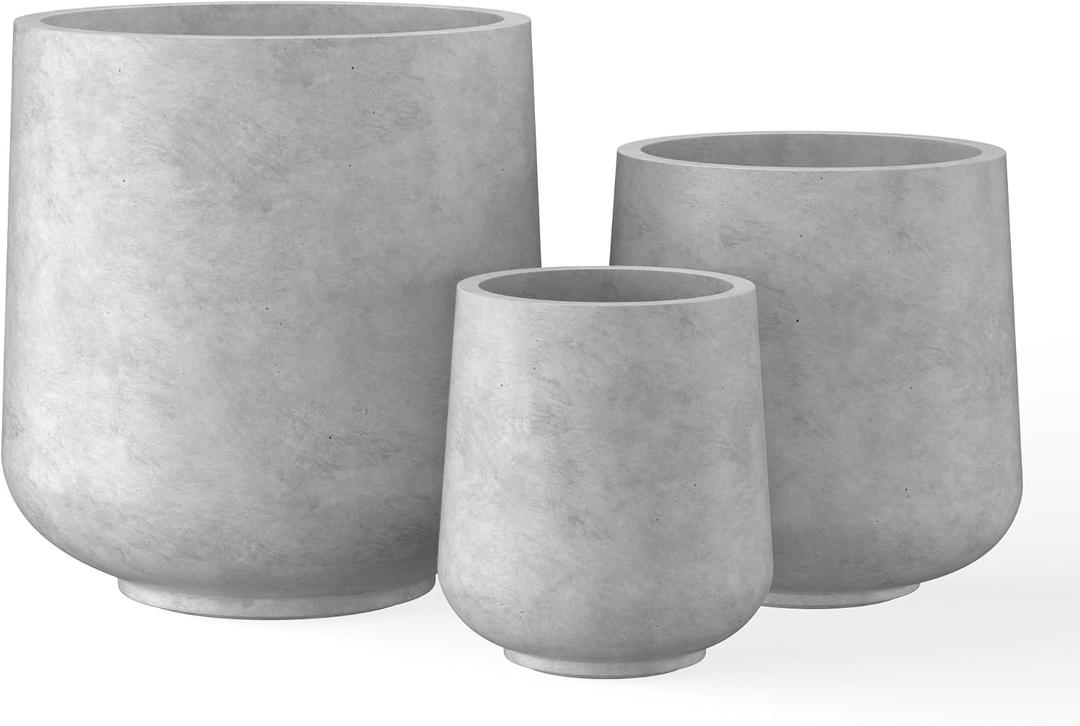 Kante 15.3"+11.6"+8.2" Dia Round Concrete Planter, Large Outdoor Indoor Planter Pots Containers with Drainage Holes and Rubber Plug for Home Garden Patio, Natural Concrete, Set of 3: 15.3" + 11.6" + 8.2" D