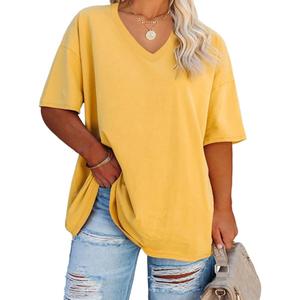 Fisoew Women's Plus Size V Neck T Shirts Summer Half Sleeve Tees Casual Loose Fit Cotton Tunic Tops, 4XL