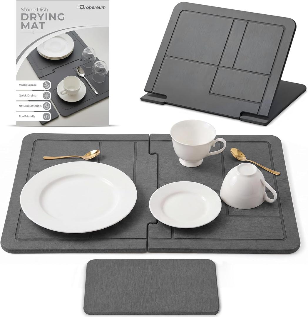 Drying Matt Kitchen Counter, Large Stone Drying Mat for Kitchen Counter | Sink Caddy | Dark Gray 24"16", 100% Natural Diatomaceous Earth Stone Dish Drying Mat, Quick Drying, Non-Toxic, BPA-Free